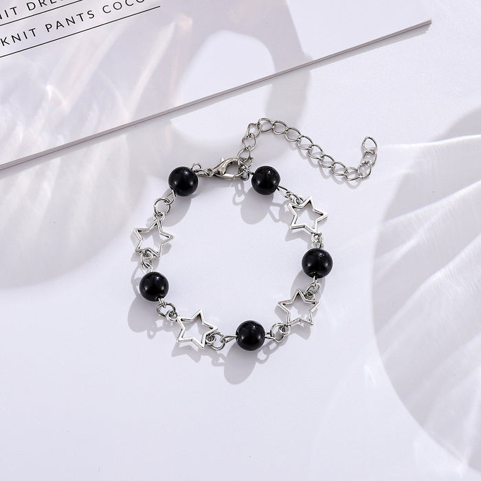 Wholesale New retro hollowed out star pearl bracelet, niche fashion, punk high-end fashion, versatile hand accessory