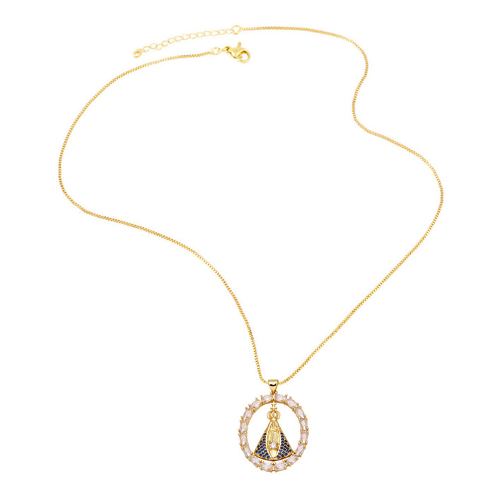 Wholesale Jewelry Cross Our Lady Pendant Necklace Gold Plated Zircon Clavicle Chain