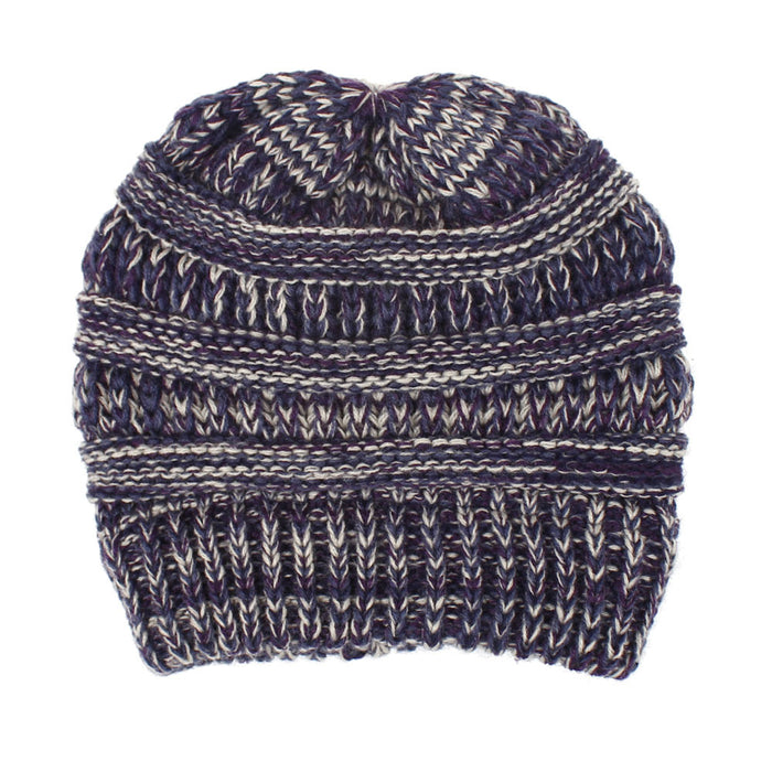 Wholesale Winter Multicolor knitted hat for women with a ponytail opening.