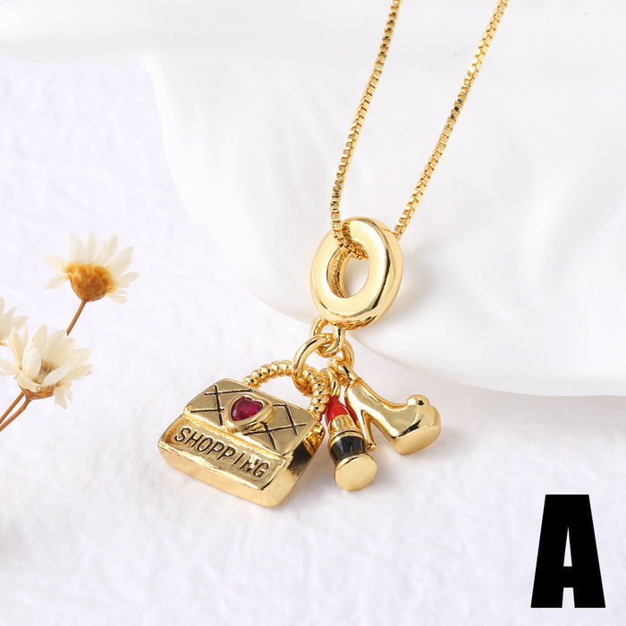 Wholesale jewelry   lipstick bag pendant necklace gold plated oil drop clavicle chain