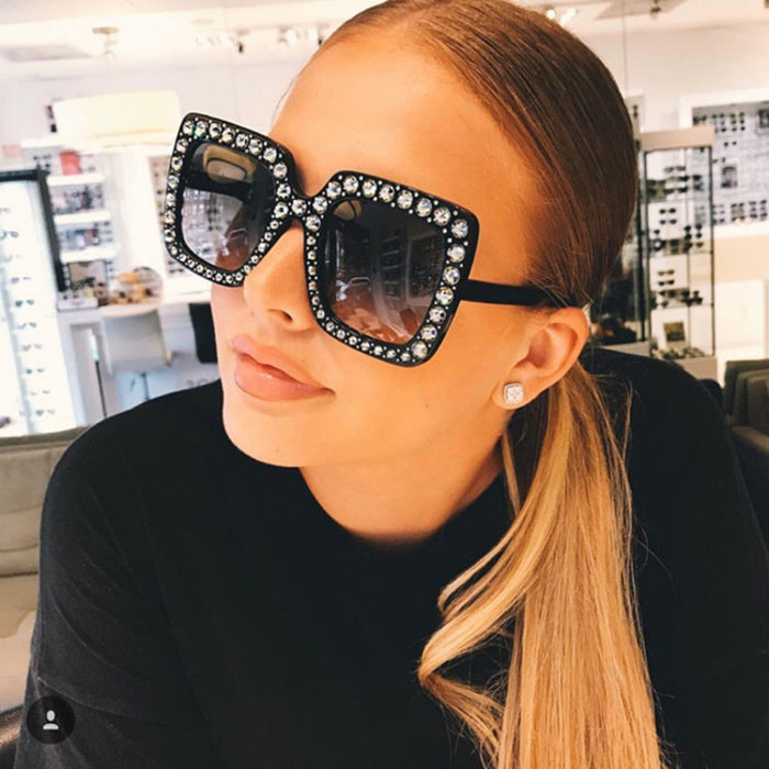 Wholesale Sunglasses Diamond Plated Large Frame Glasses Square Sunglasses Street Photography Trendy Glasses Personality