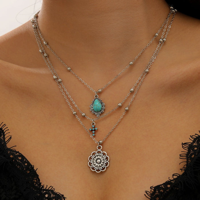 Wholesale Bohemian Ethnic Style Zinc Alloy Jewelry Set Cow Head Design Necklace and Bracelet