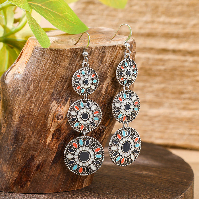 Wholesale Dripping Glaze Alloy Earrings Retro Ethnic Style Geometric Design MOQ≥2