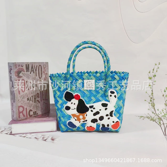 Wholesale Cartoon Woven Bag Large Capacity Work Bag Hand Woven Vegetable Basket Handbag