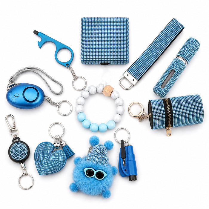 Wholesale Rhinestone Keychain Set 11 Piece Stainless Steel Fashion Accessory Everyday Carry Key Rings For Gifts Boutique Resale