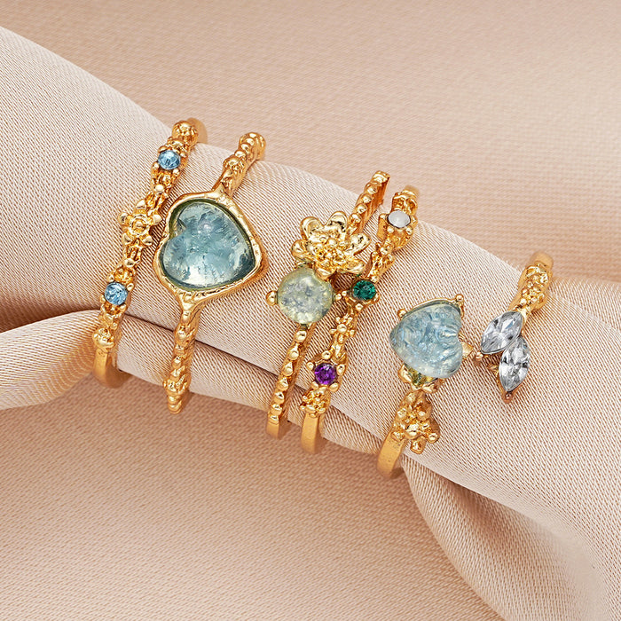 Wholesale Aquamarine Heart Moonstone Zircon Open Ring Set 3 Pieces