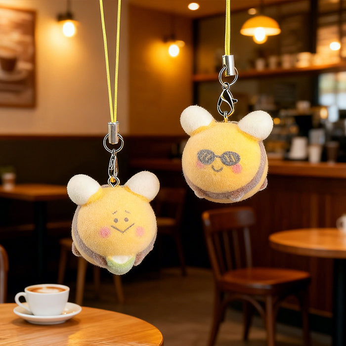Wholesale Large 3D Flocked Resin Cartoon Bee Keychain