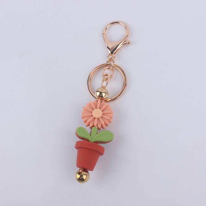 Wholesale Cartoon Daisy Flower Silicone Beaded Keychain JDC-KC-GuangTian010