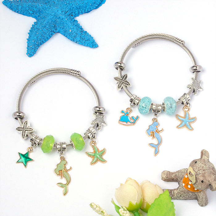 Wholesale DIY Adjustable Blue Ocean Series Mermaid Pendant Bracelet