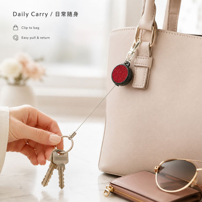 Wholesale Rhinestone Retractable Keychain Steel Wire Rope Women Bag Charm Anti Lost Fashion Accessory