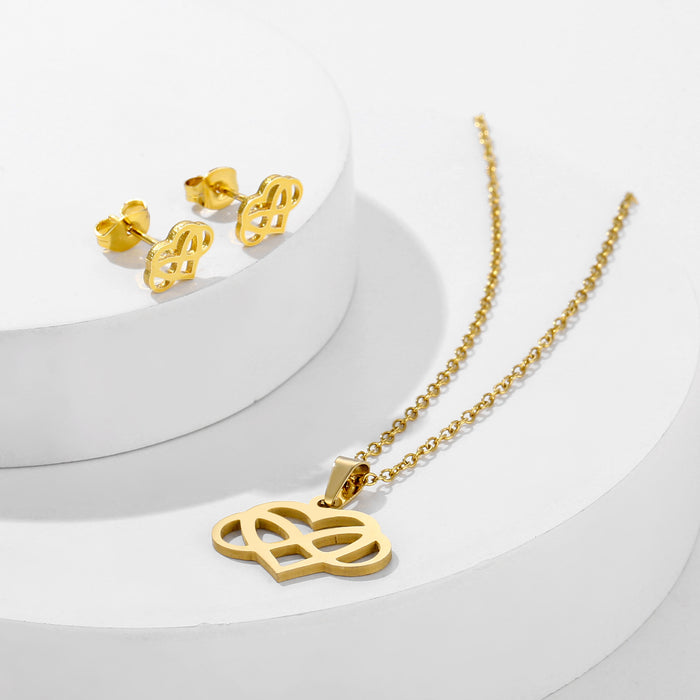 Wholesale Stainless steel heart-shaped number 8 necklace earring set accessories