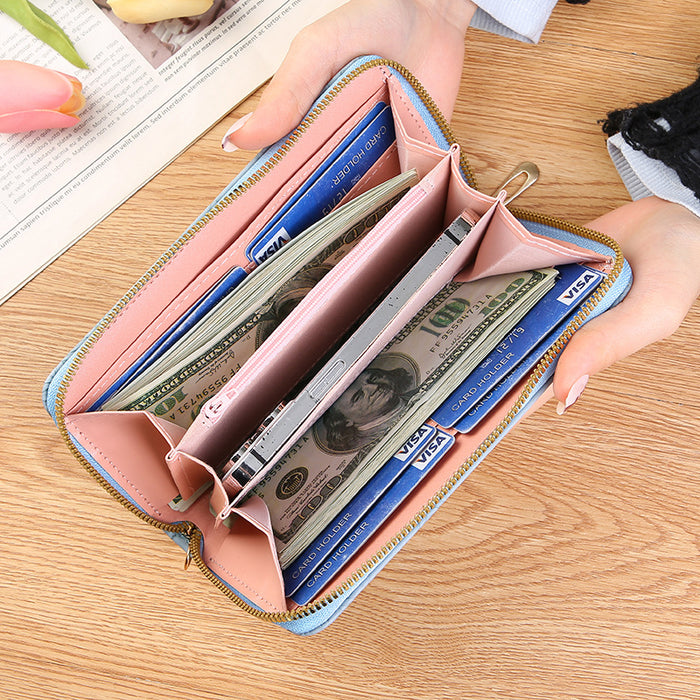 Wholesale New Long Zipper Hand-held Bag Enlarged Phone Bag Embossed Design Large Cash Clip Simple Women's Wallet Trend JDC-WT-PC006