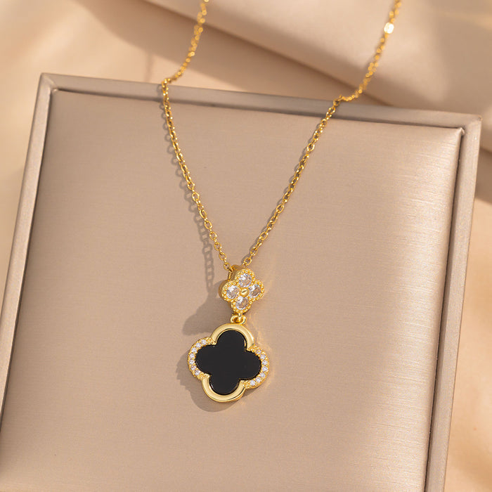 Wholesale Micro inlaid lucky grass necklace earring set, light luxury, personalized temperament, earrings and accessories combination