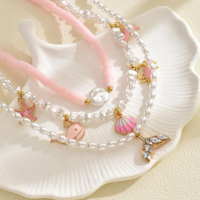 Wholesale Beach Style Imitation Pearl Irregular Design Shell Starfish Necklace