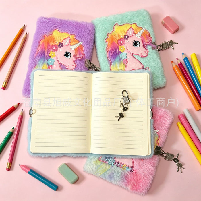 Wholesale Trendy Cartoon Unicorn Plush Notebook with Lock for Girls Teen Diary and Gift MOQ≥2