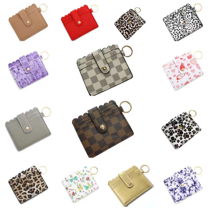 Wholesale Leopard Print Cow Print Plaid PU Leather Card Holder Keychain JDC-KC-HTong001