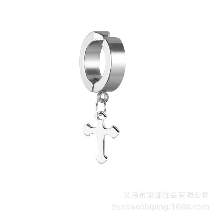 Wholesale Ear clip without ear hole, cross pendant earrings, student titanium steel earrings