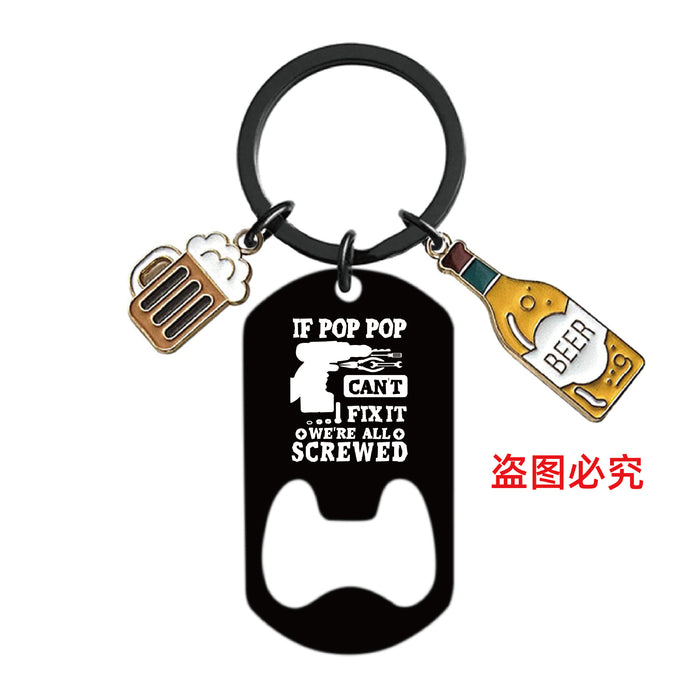 Wholesale Bottle Opener Wine Glass Father's Day Stainless Steel Keychain JDC-KC-GangGu051