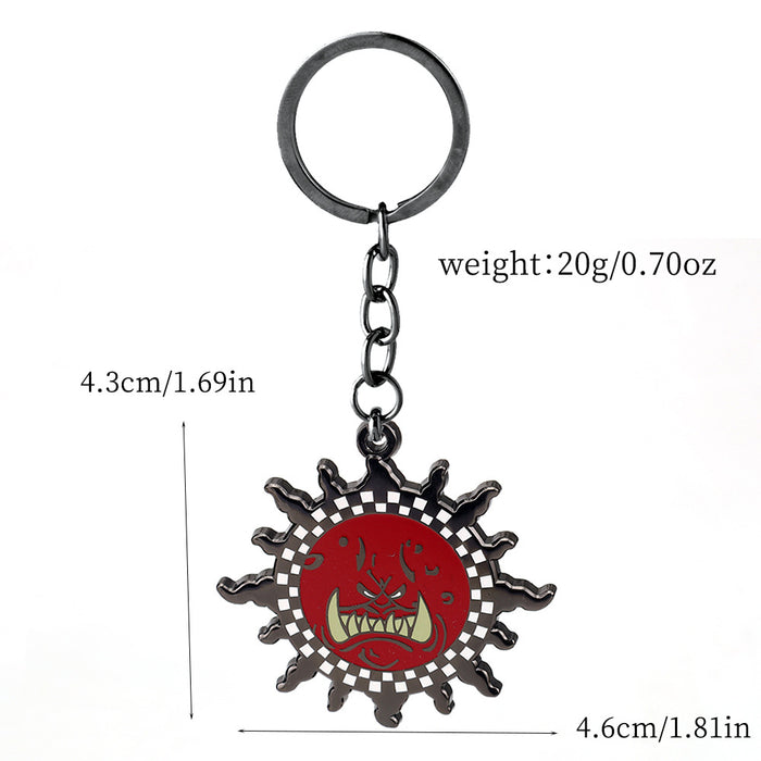 Wholesale Zinc alloy red demon face sun pendant keychains