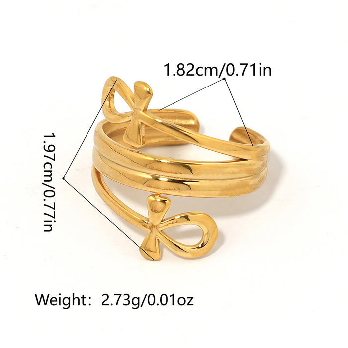 Wholesale Stainless Steel Double-Layer Bow Open Ring Simple Jewelry for Women