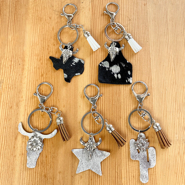 Wholesale 2pairs/pack Western Tassel Genuine Leather Keychain JDC-KC-HeYi021