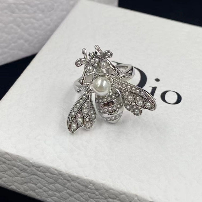 Wholesale Rhinestone pearl adjustable open ring brass material fashionable and versatile ring