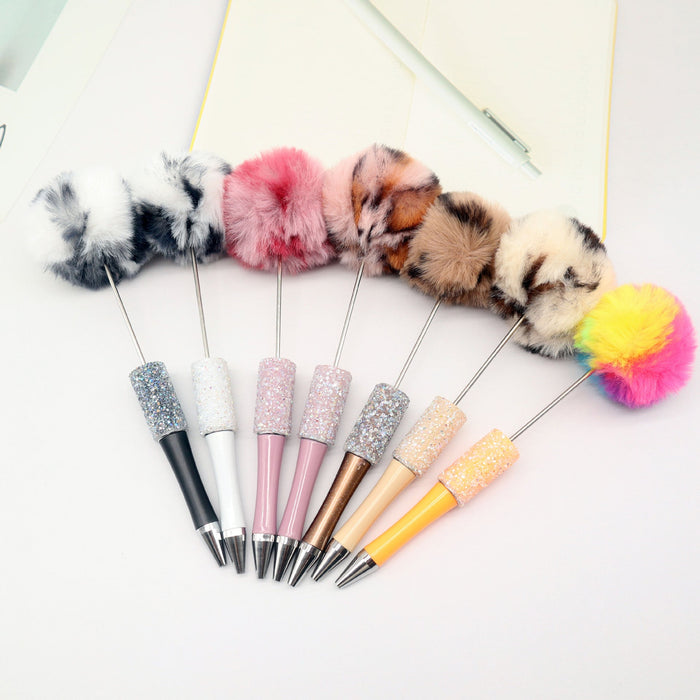 Wholesale Beadable Pens Sugar Rhinestone Leopard Print Pom Pom Pen Fluffy Pens JDC-PN-CY007