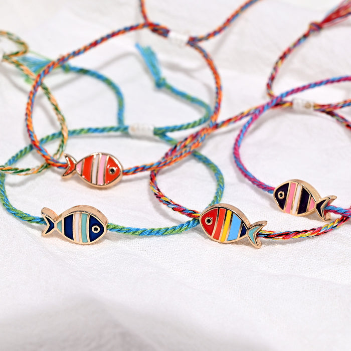 Wholesale Trendy Purple Adjustable Woven Cord Bracelet With Alloy Enamel Fish Pendant Ins Style Women S Jewelry Accessory Party Gift