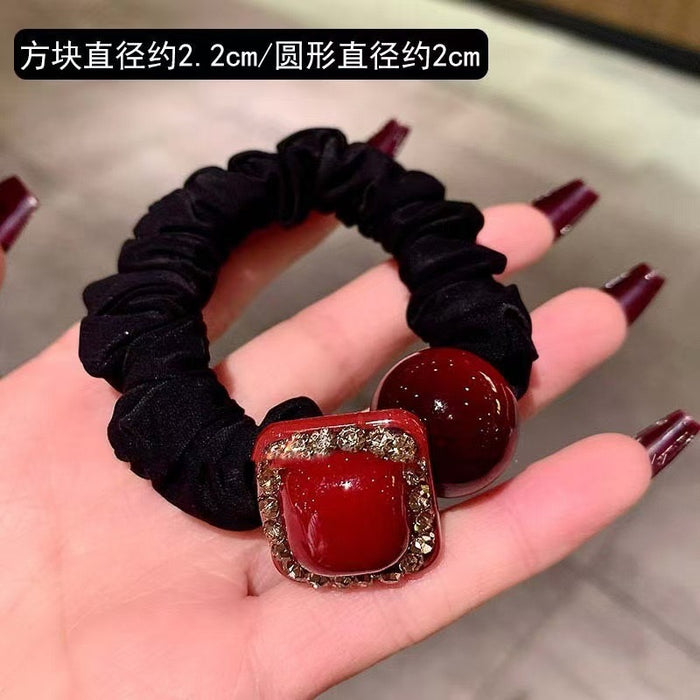 Wholesale All-match Red Love Small Intestinal Hair Loop Women' s Ball Head Peyponytail Hair Rope Headwear