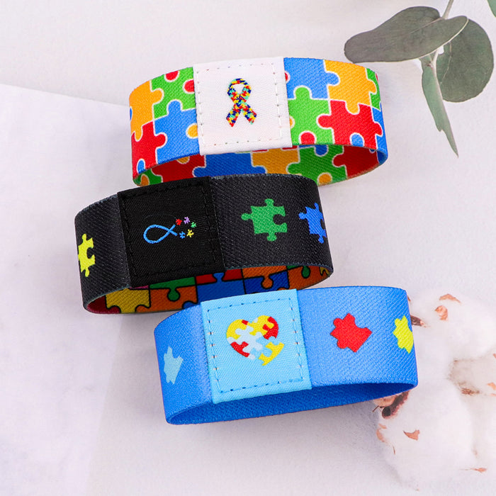 Wholesale 10pcs Colorful Jigsaw Puzzle-Patterned Washable Elastic Sports Wristband