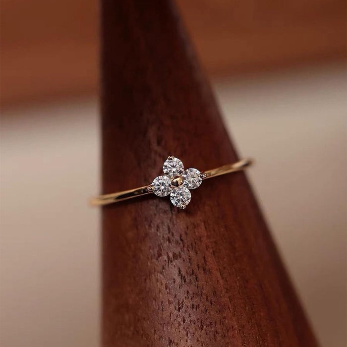 Wholesale Four leaf clover micro inlaid zircon ring, female niche design, personalized fashion jewelry