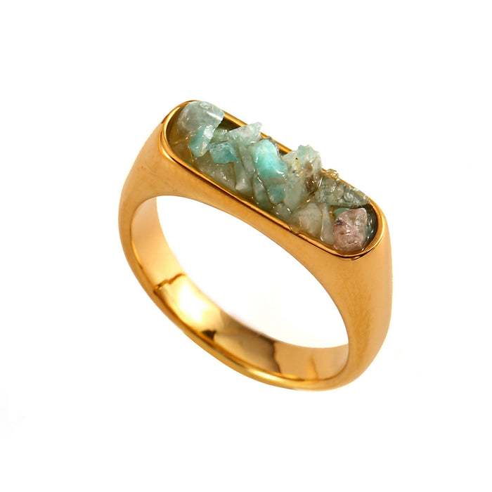Wholesale Original design: Gold stainless steel inlaid with natural crushed stone ring, fashionable and trendy, multi colored jewelry wholesale