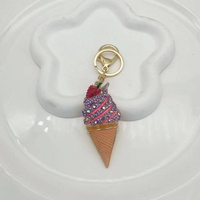 Wholesale Rhinestone Fruit Strawberry Ice Cream Alloy Keychain JDC-KC-ChaoK044