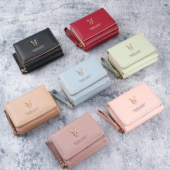 Wholesale PU Trifold Wallet for Women - Khaki Zipper Card Holder Coin Purse Fashion Accessory MOQ≥3