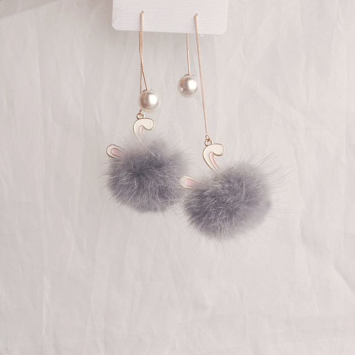 Wholesale Cute  Rabbit Mink Hair Ball Long Earrings Tassel Plush Earrings