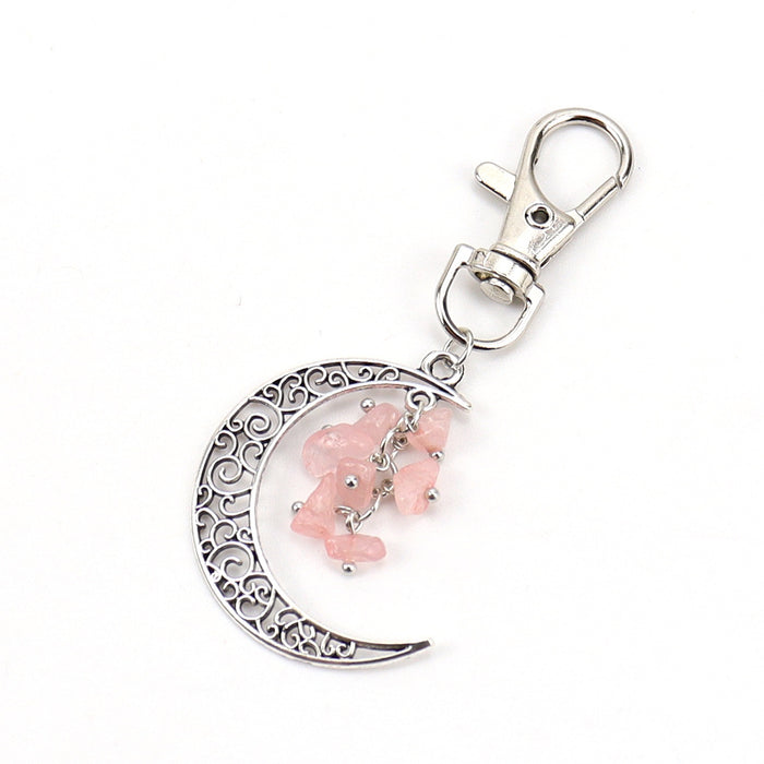 Wholesale Moon Crushed Stone Grape Skewer Natural Crystal Raw Stone Keychain Keychain K42 JDC-KC-HXu001