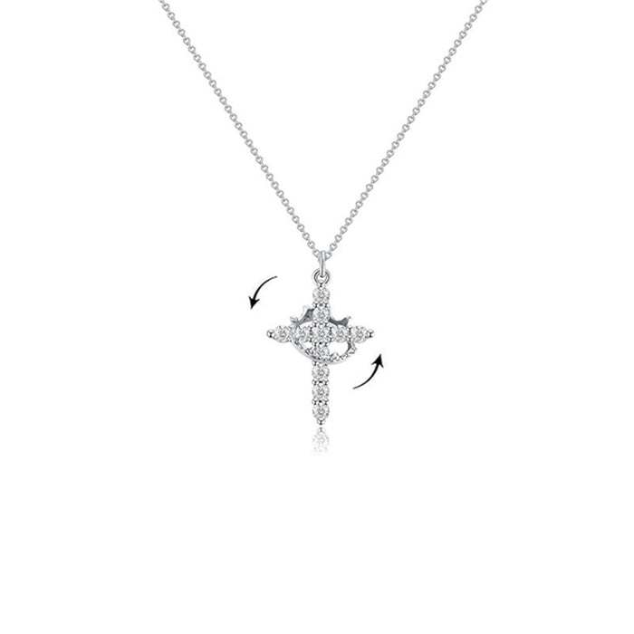 Wholesale Diamond Crown Cross Necklace, Rotatable Circle Versatile Earrings