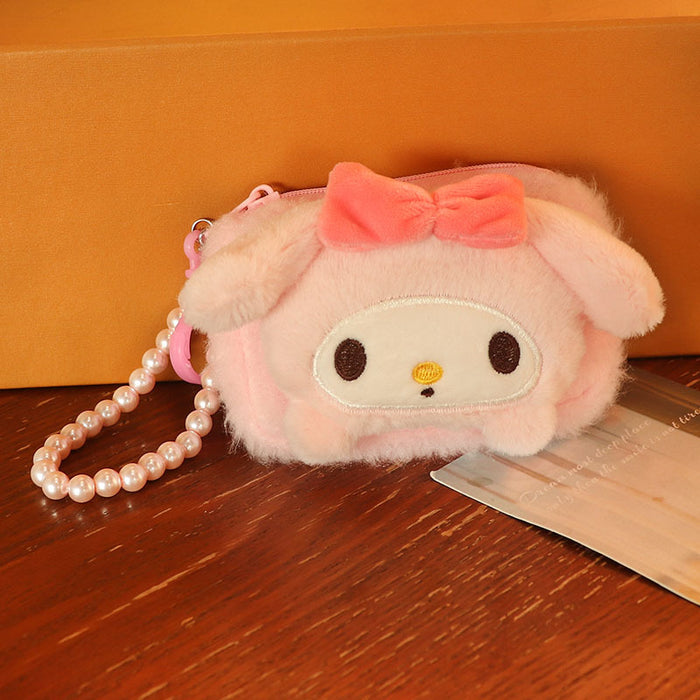 Wholesale Plush White Dog Coin Purse With Bead Chain Cute Bow Design Cartoon Small Bag For Students Key Card Holder Gift