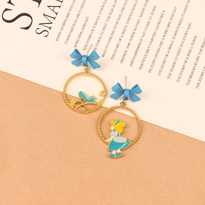 Wholesale  S925 Silver Needle Cartoon Character Earrings  Blue Bow Earrings  Earrings