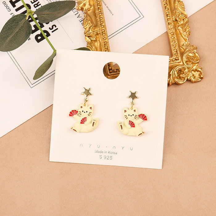 Wholesale  S925 Silver Needle Cat Earrings Cute  Cartoon Ear Clip Earrings