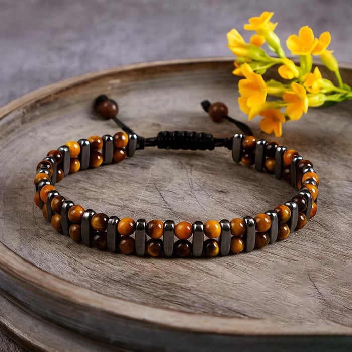 Wholesale Woven Rope Tiger Eye and Black Onyx Bracelet