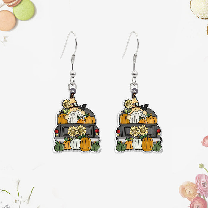 Wholesale pumpkin dripping oil funny Heat Shrinkable earrings dwarf elderly  series jewelry