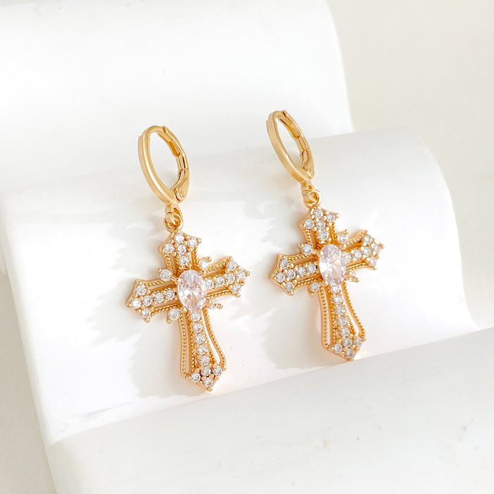 Wholesale Earnail Cross Gold Plated with Zirconia Charm Versatile Light Luxury Earring Accessories