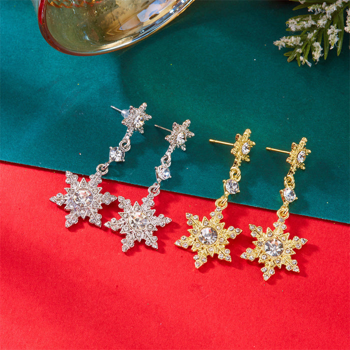Wholesale Christmas inlaid zirconium snowflake tassel earrings imitation pearl earrings