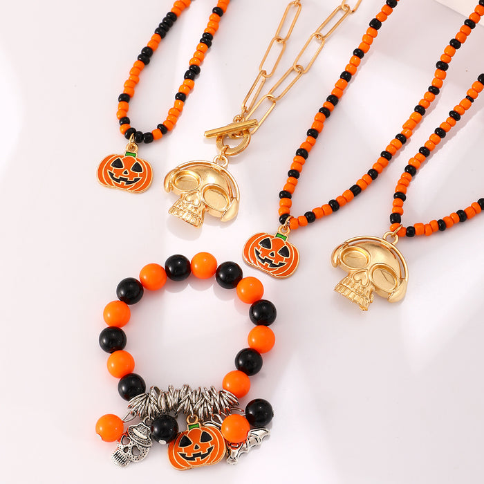 Wholesale Gothic  Skull Rice Bead Necklace Pumpkin Skull  Dark Wind Skull Pendant