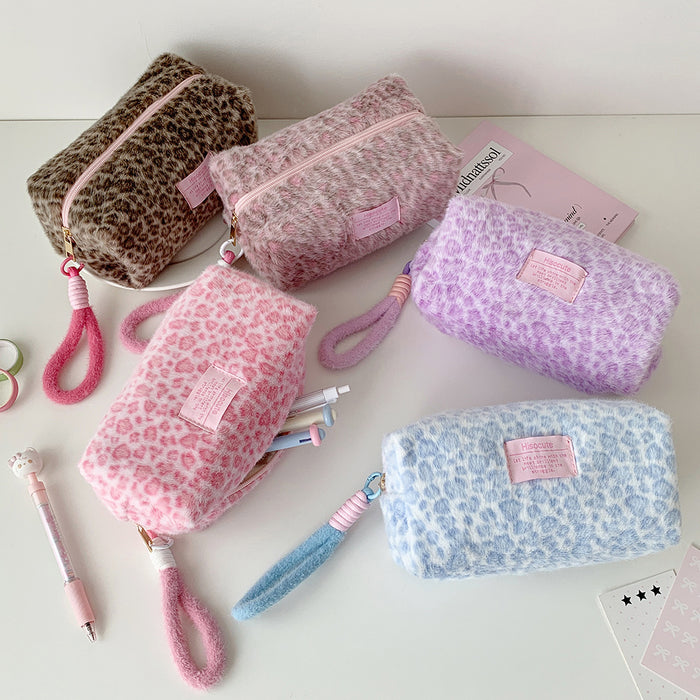Wholesale Leopard-Print Plush Cosmetic Tote Bag