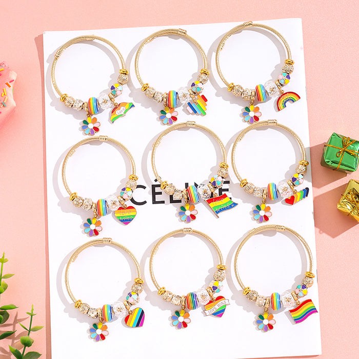 Wholesale Colorful stainless steel Rainbow Series love balloon Charms Bracelet