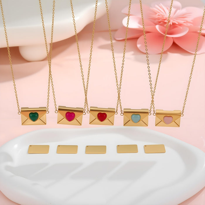 Wholesale Valentine' s Day Natural Stone Heart-Shaped Envelope Stainless Steel Necklace