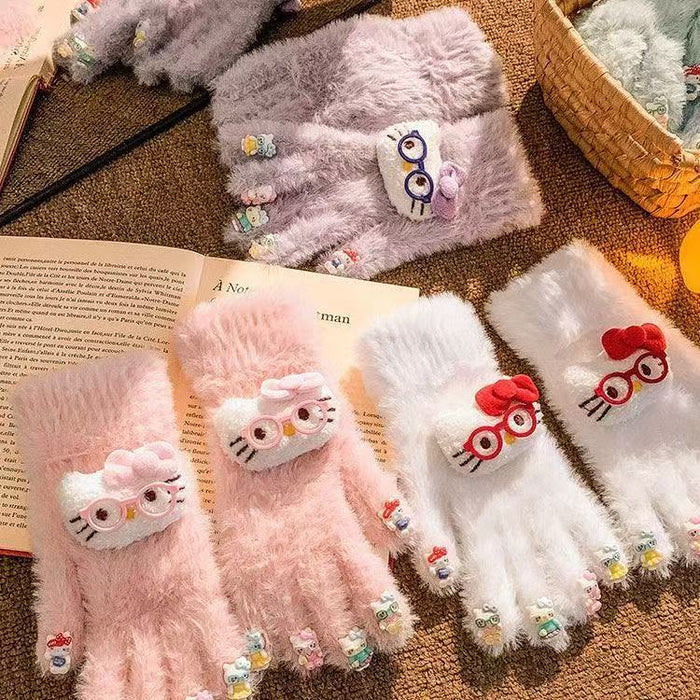 Wholesale Cute knitted plush five-finger gloves