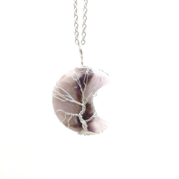 Wholesale Winding Moon Natural Stone Amethyst Life Tree Necklace Handmade Wealth Tree Necklace N512 JDC-NE-HXu004